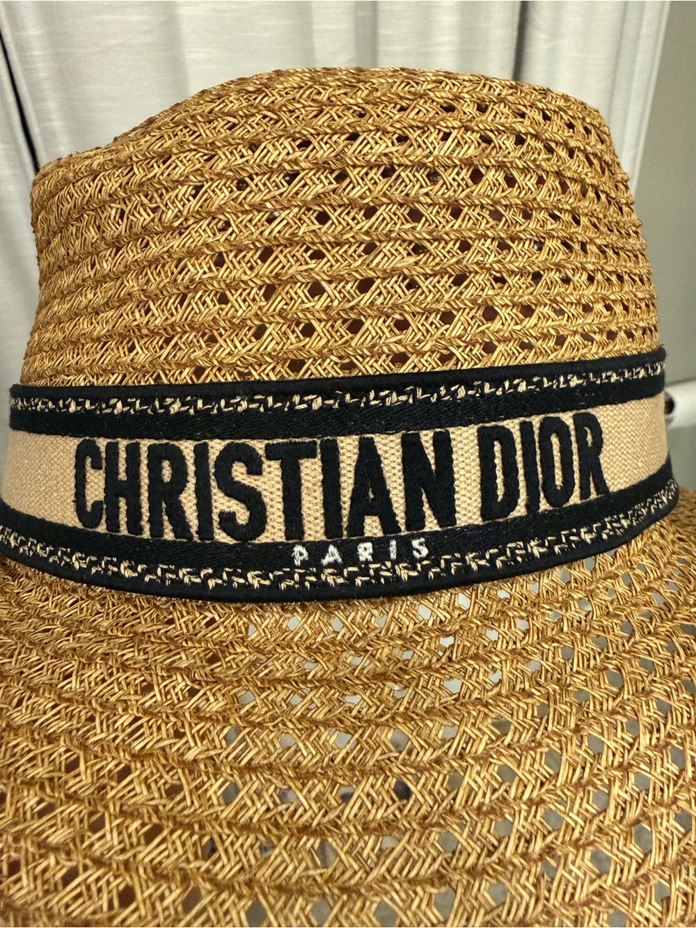 Dior Woven Straw Sun Hat with Black & Cream Logo Band - Picture 5 of 5